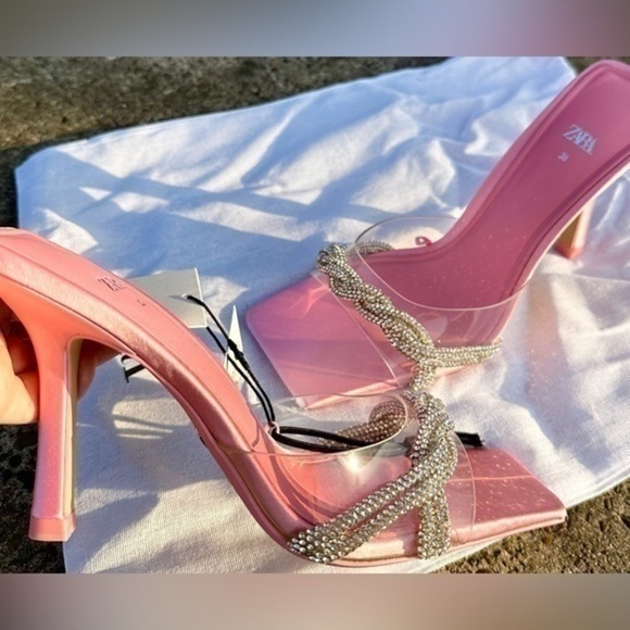 Zara women’s rhinestone Vinyl high heel sandals 1324/010 - Picture 7 of 16